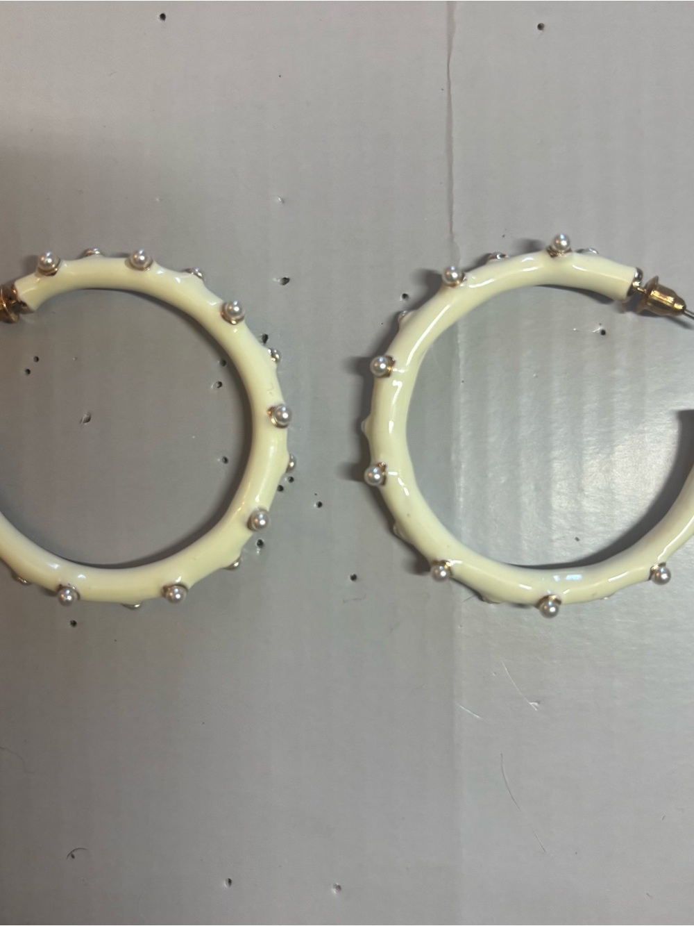Pearl Studded Cream Hoop Earrings Fashion Jewelry